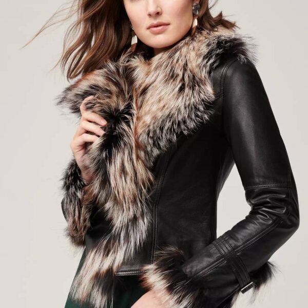 Celestine Leather Lambskin Jacket with Fur Trim