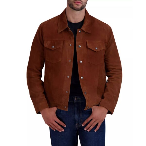 Cognac Suede Trucker Jacket