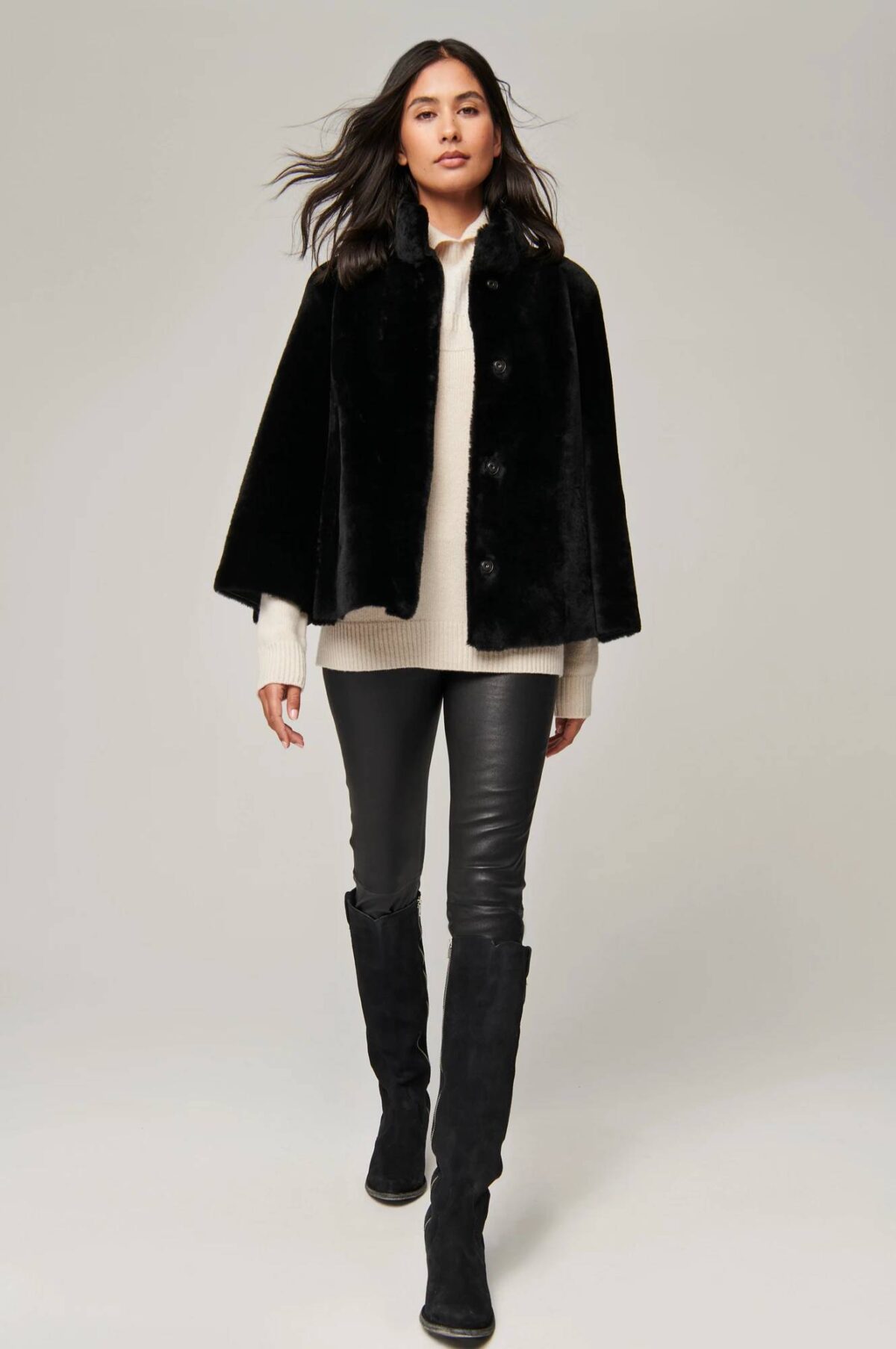 Marilyn Shearling Sheepskin Cape Jacket