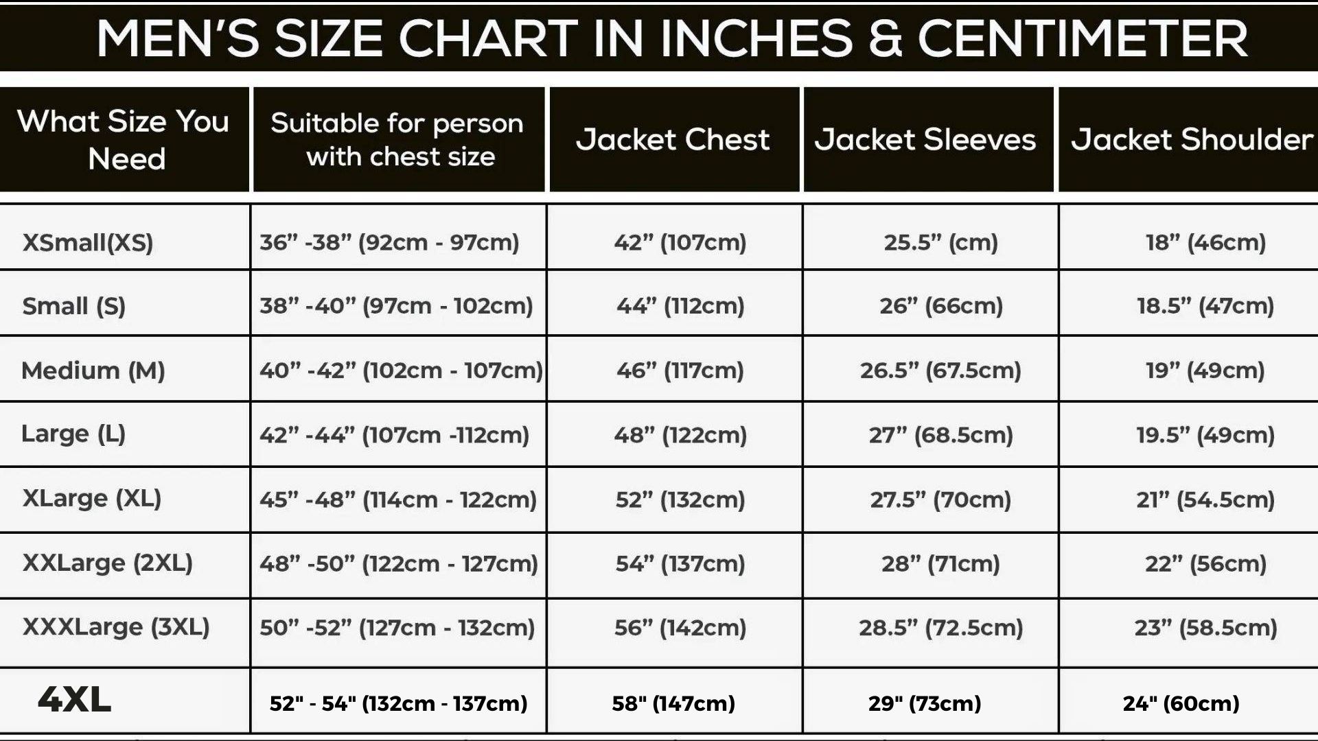 Men Size Chart 1