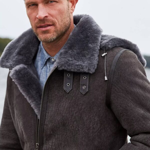 Special Edition Pebble Grey Sheepskin B-3 Bomber Jacket