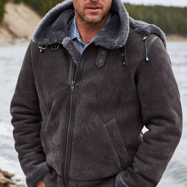 Special Edition Pebble Grey Sheepskin B-3 Bomber Jacket