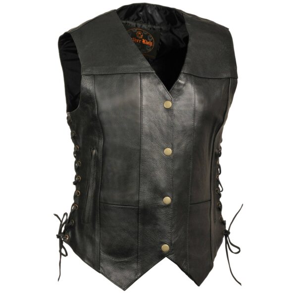 WOMEN'S 6 POCKET SIDE LACE LEATHER VEST
