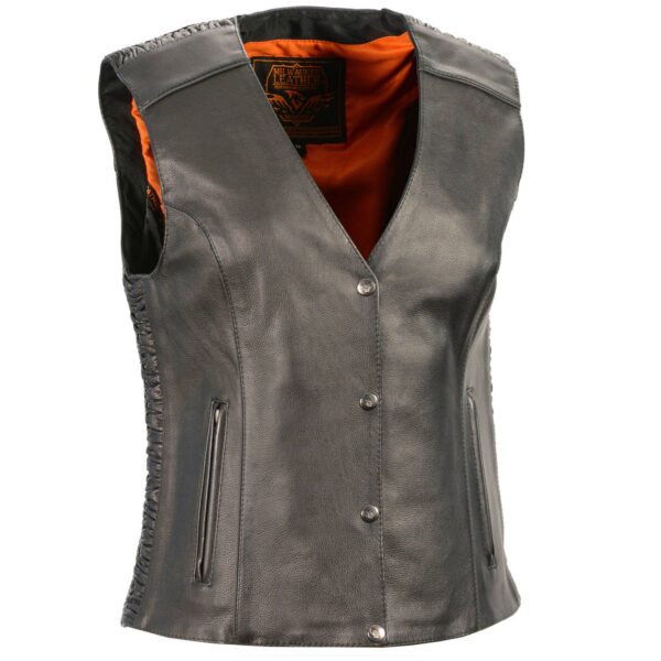 WOMEN’S LEATHER PHOENIX STUD EMBROIDERED SNAP FRONT VEST