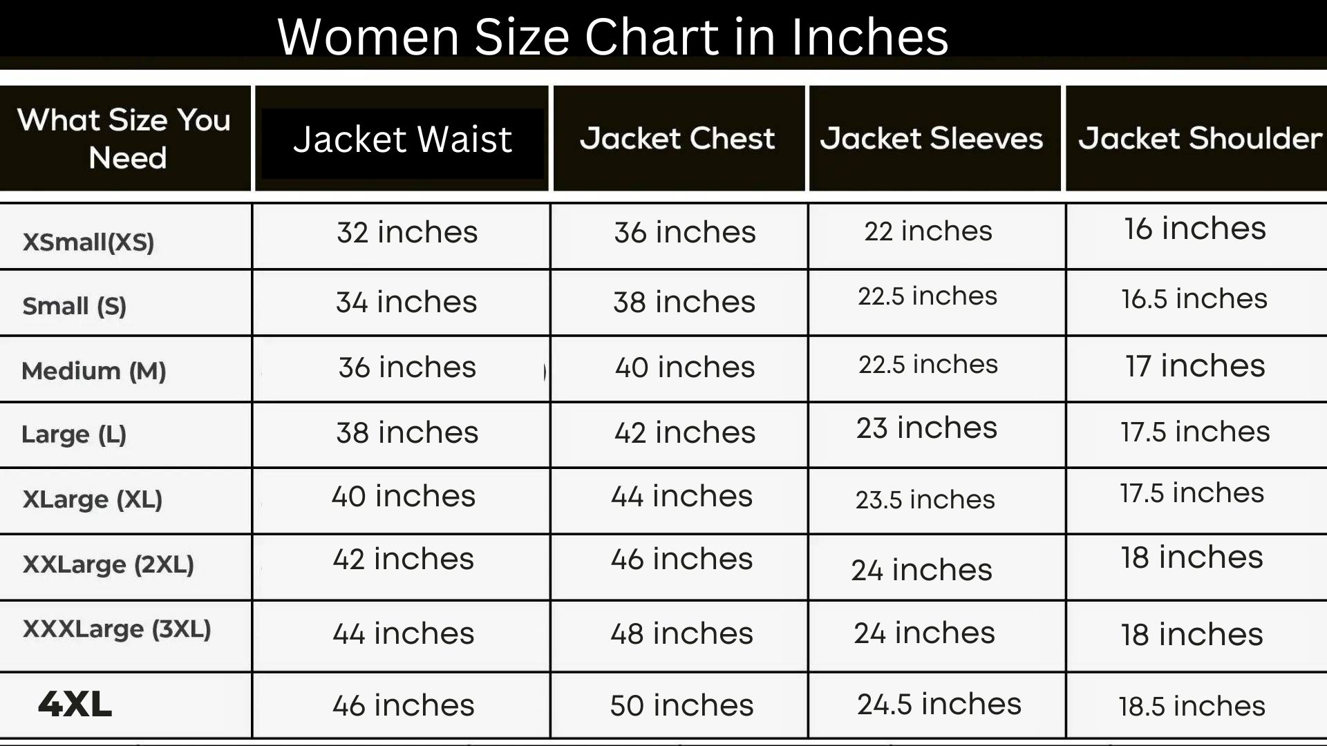 Womens Size Chart