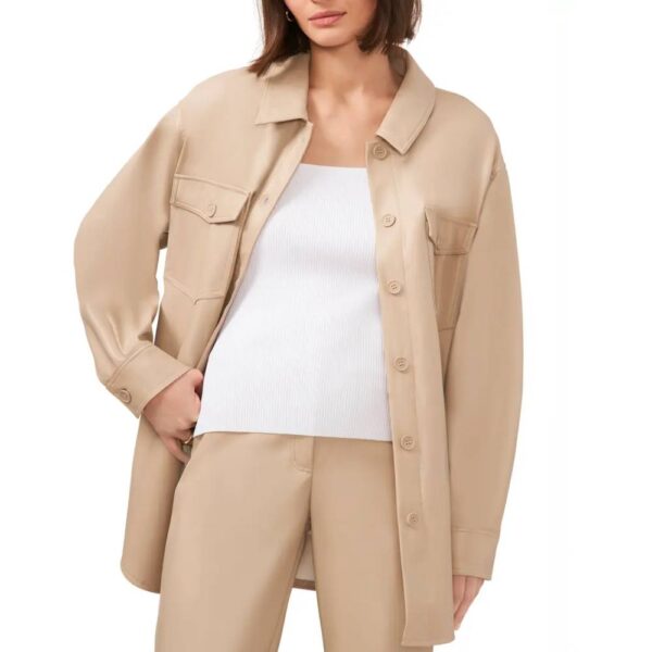 Camel Leather Shirt Jacket