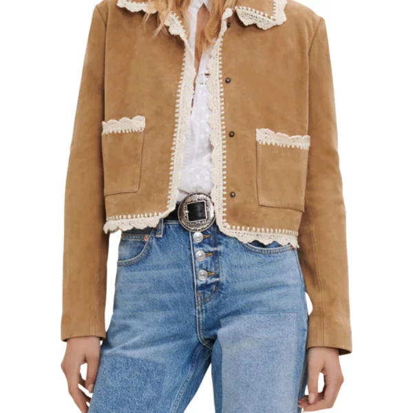 Maje Suede Jacket with Crochet Trim USA