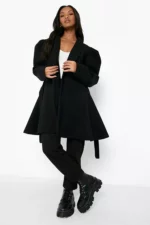 Puff Sleeve Belted Wool Coat USA