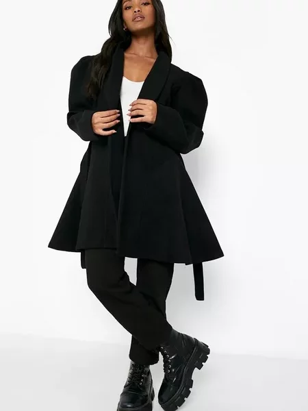 Puff Sleeve Belted Wool Coat USA