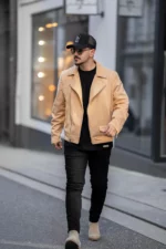 camel suede moto jacket USA