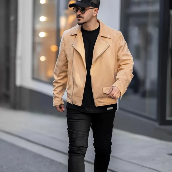 camel suede moto jacket USA
