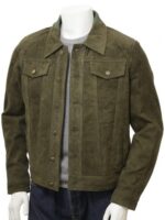 olive suede trucker jacket USA