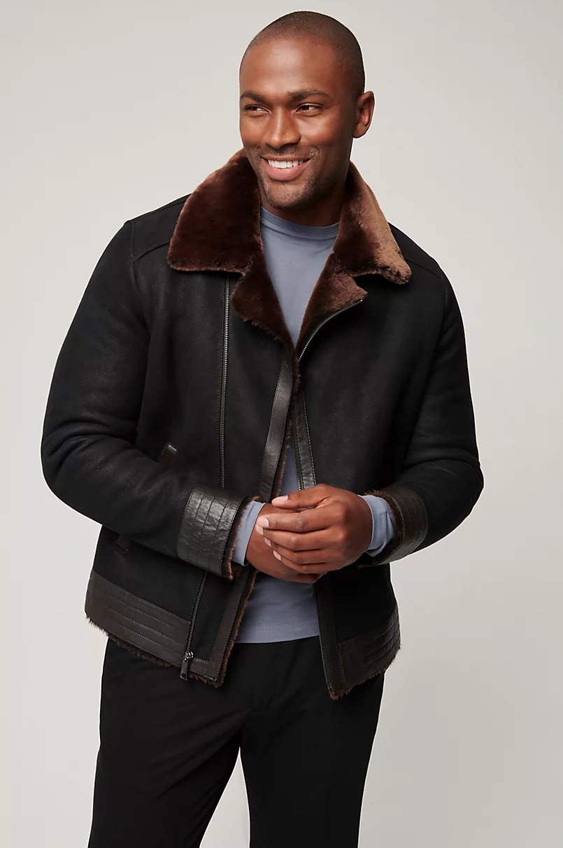 Alec Shearling Sheepskin Bomber Moto Jacket - Free Shipping USA