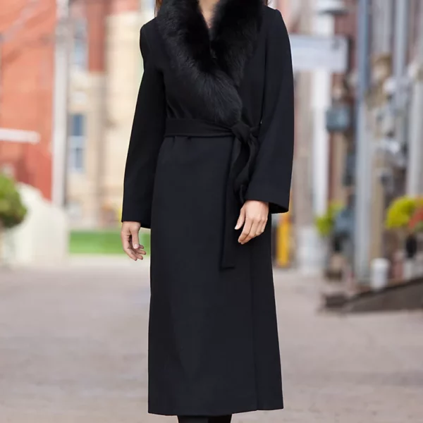 Bernice Loro Piana Wool Wrap Coat with Fox Fur Trim