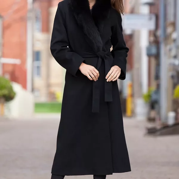 Bernice Loro Piana Wool Wrap Coat with Fox Fur Trim US