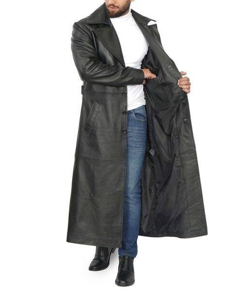 Bryson Mens Real Leather Black Trench Coat US