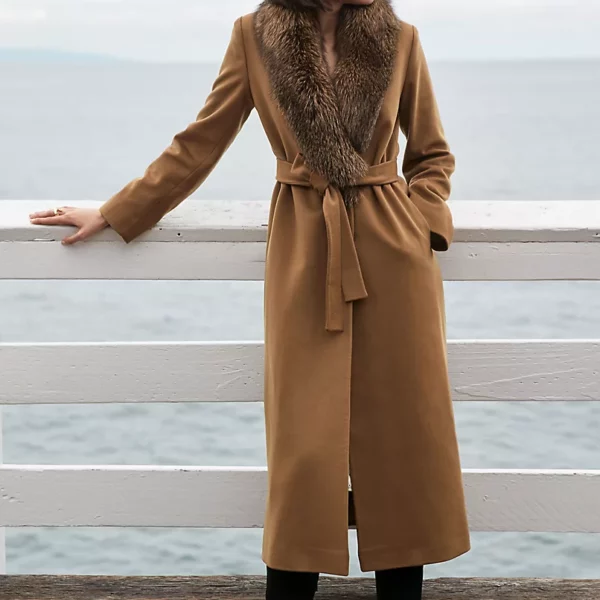 Carrie Loro Piana Wool Coat with Fur Trim