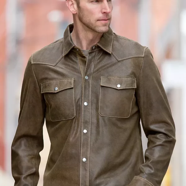Clint Lambskin Leather Shirt Jacket