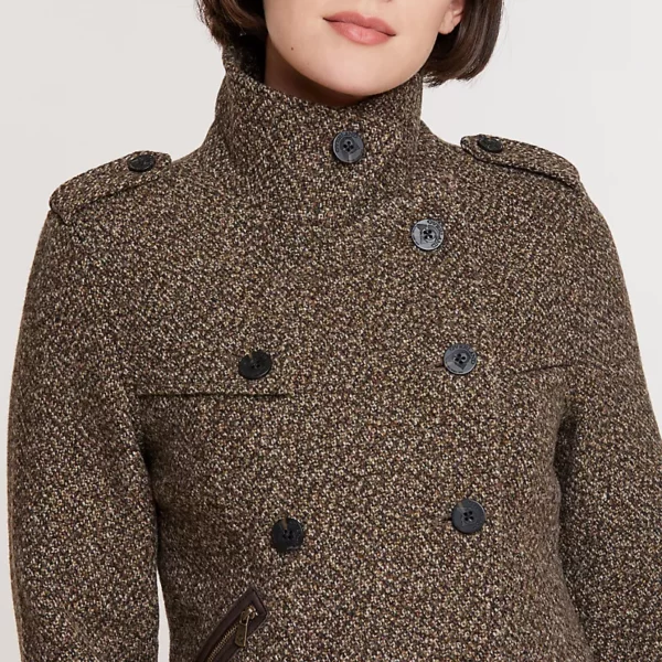 Ellie Italian Wool Pea Coat with Leather Trim US