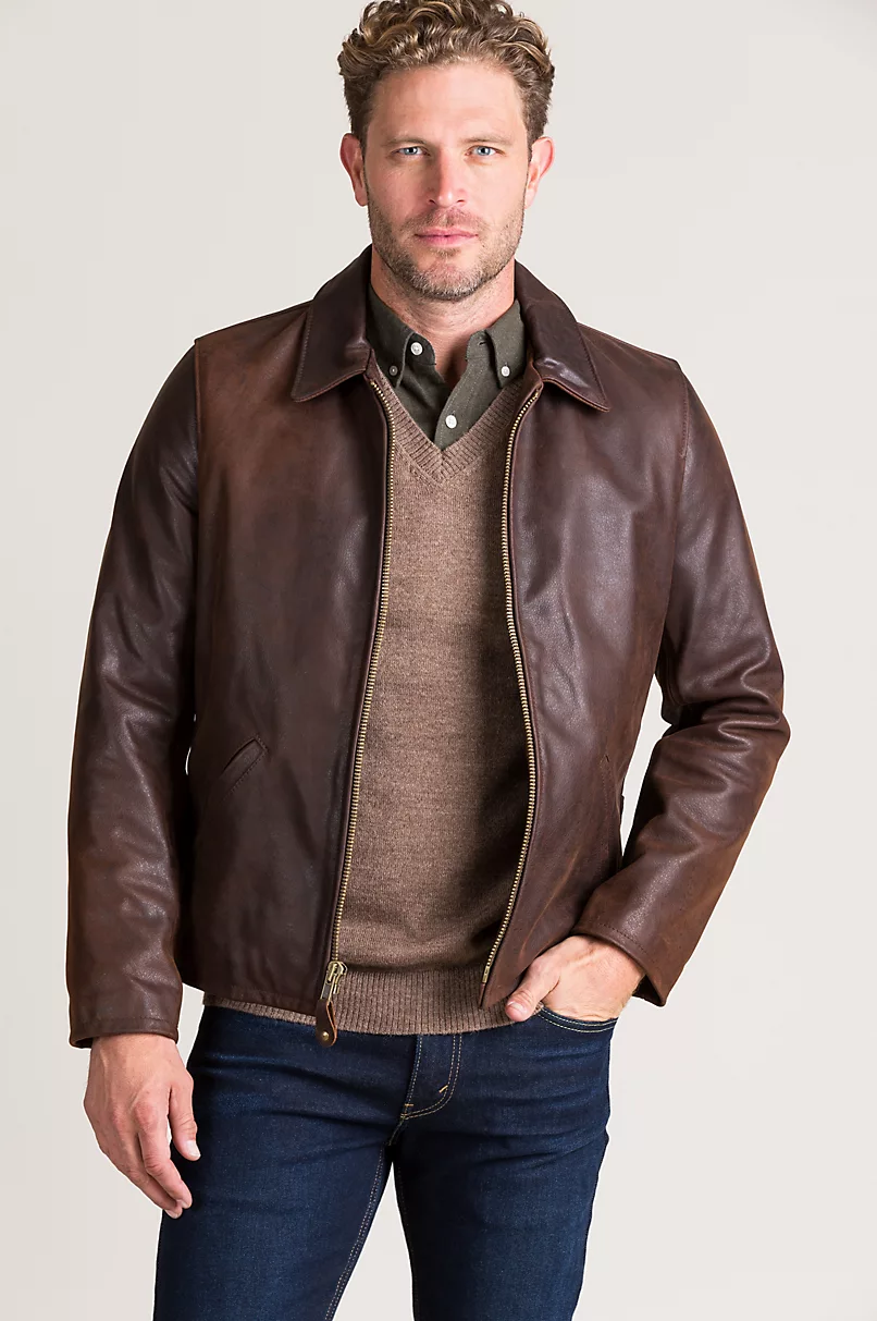 James Vintage Style Waxed Buffalo Leather Moto Jacket - Free Shipping USA
