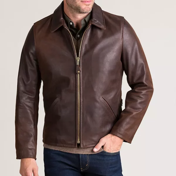 James Vintage Style Waxed Buffalo Leather Moto Jacket United States
