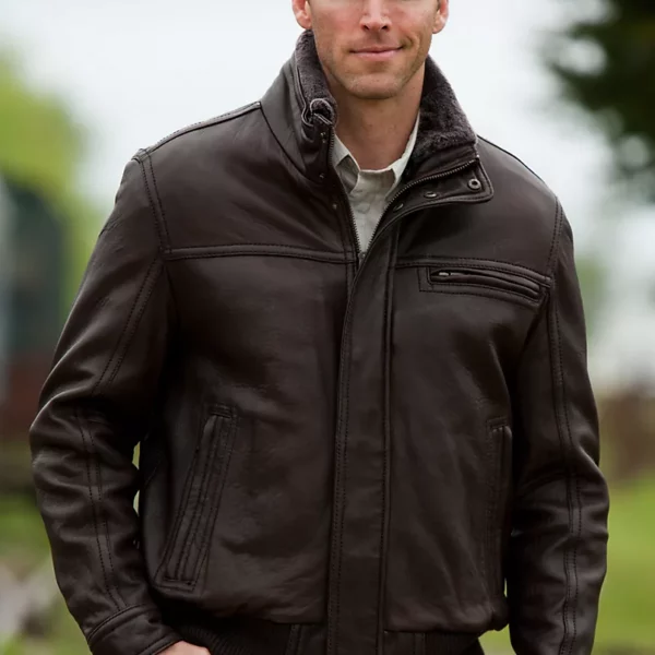 Men's Andrew Marc Nucky Lambskin Leather Bomber Jacket