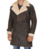 Mens Beige Shearling Leather Brown Trench Coat US