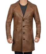 Mens Real Leather 3 4 Length Brown Long Coat US