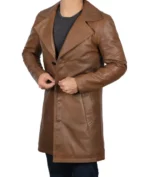 Mens Real Leather 3 4 Length Brown Long Coat US