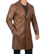 Mens Real Leather 3 4 Length Brown Long Coat USA