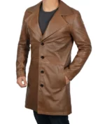 Mens Real Leather 3 4 Length Brown Long Coat United States