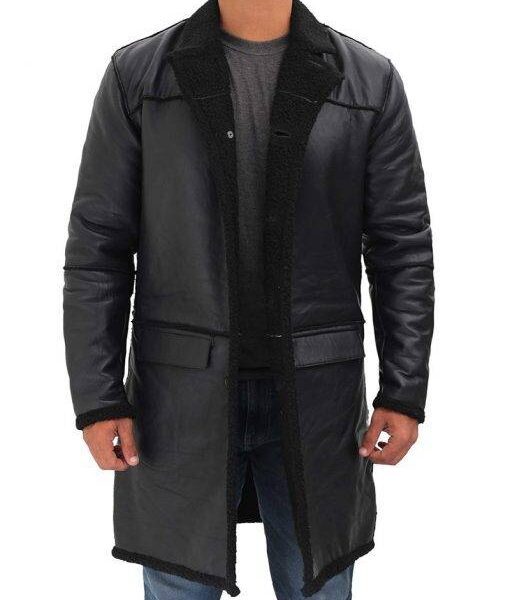Mens Real Leather Black Shearling Winter Coat