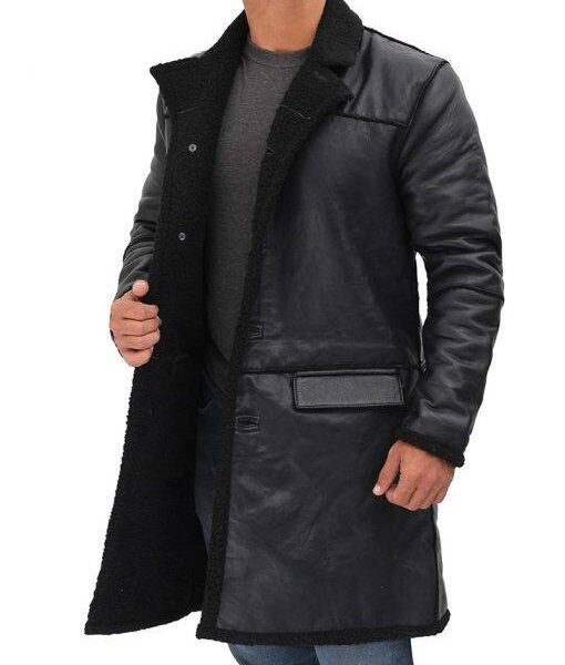 Mens Real Leather Black Shearling Winter Coat US