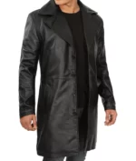 Mens Real Leather Black Trench Coat US