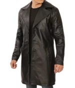 Mens Real Leather Black Trench Coat USA