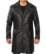 Mens Real Leather Black Trench Coat United States