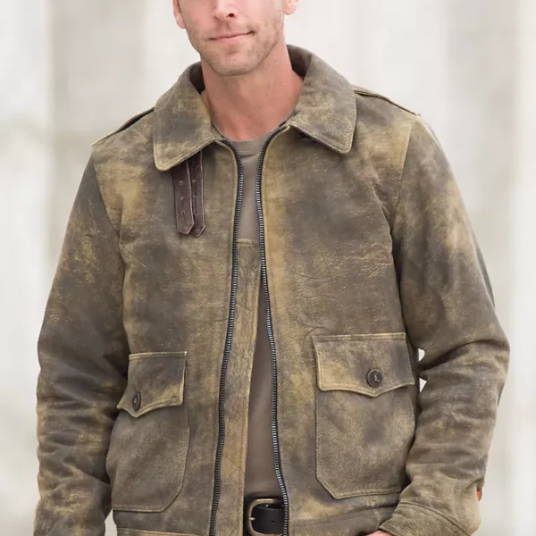 Tomahawk Distressed Lambskin Leather Bomber Jacket