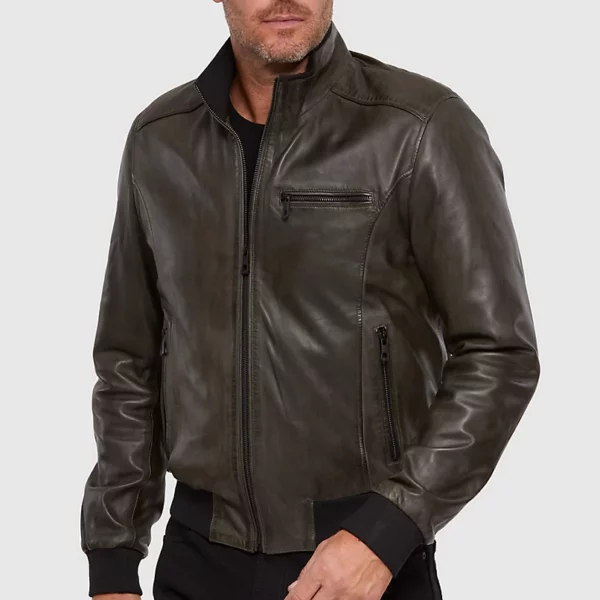 Vincent Washed Lambskin Leather Bomber Jacket