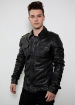 Mens Black Draco Nero Leather Shirt