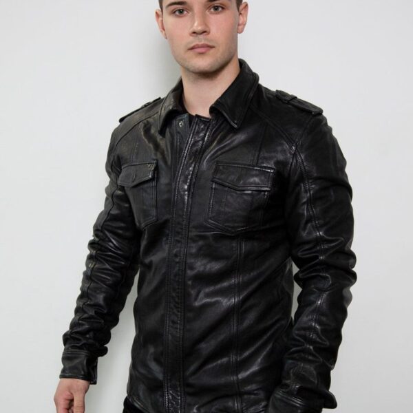 Mens Black Draco Nero Leather Shirt