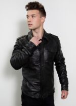 Mens Black Draco Nero Leather Shirt US