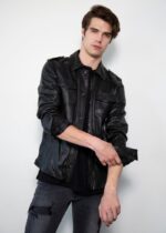 Mens Black Draco Nero Leather Shirt US