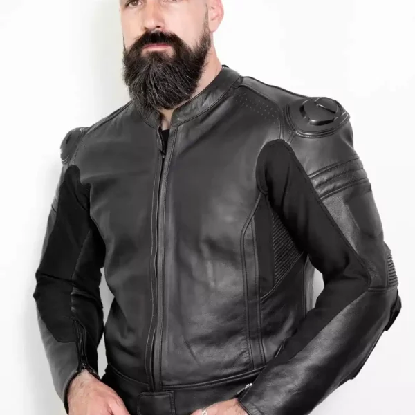 Mens Black Motorcycle Leather Jacket with Armor