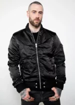 Mens Black Satin Rush Flight Bomber Jacket