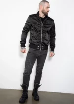 Mens Black Satin Rush Flight Bomber Jacket US