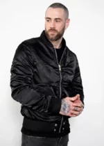 Mens Black Satin Rush Flight Bomber Jacket US