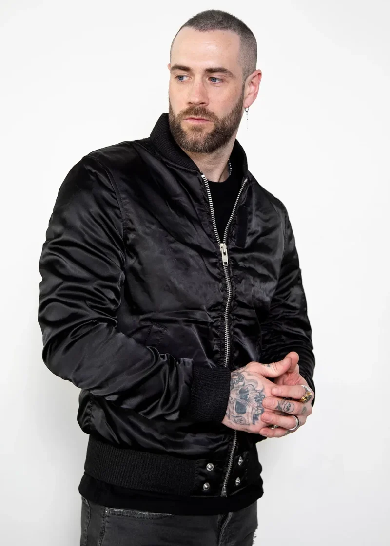 Mens Black Satin Rush Flight Bomber Jacket - Free Shipping USA