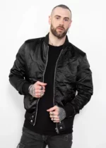 Mens Black Satin Rush Flight Bomber Jacket USA