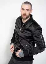 Mens Black Satin Rush Flight Bomber Jacket USA