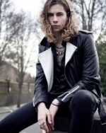 Mens Black and White Contrast Leather Jacket US